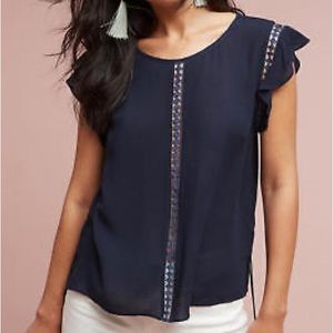 DOLCE VITA / ANTHRO Navy Blue Top Diamond Cut-Outs & Side Ruching Tassels - Sz S